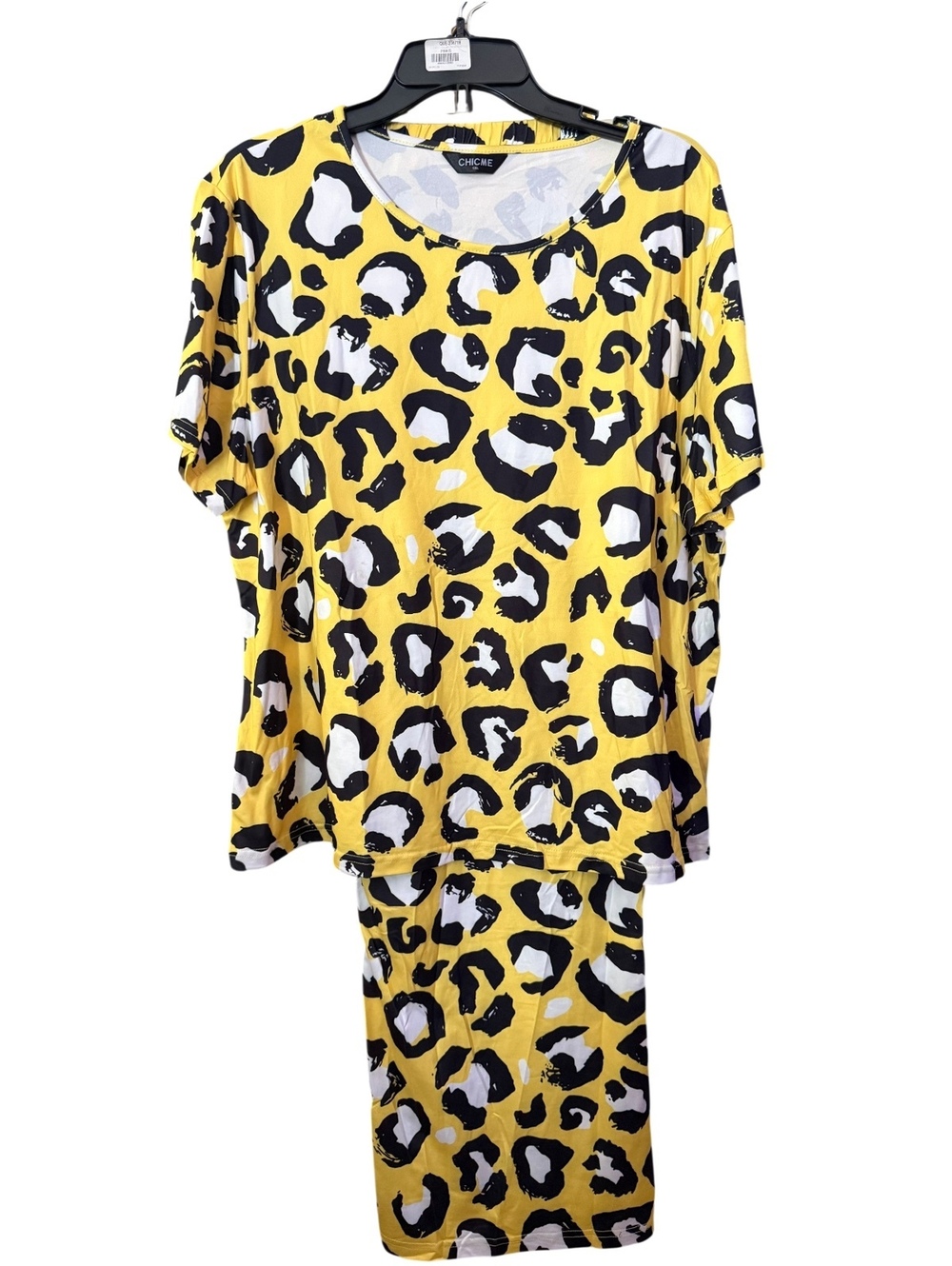 Yellow Cheetah Print Tee & Wide Legs Pants Set 1X